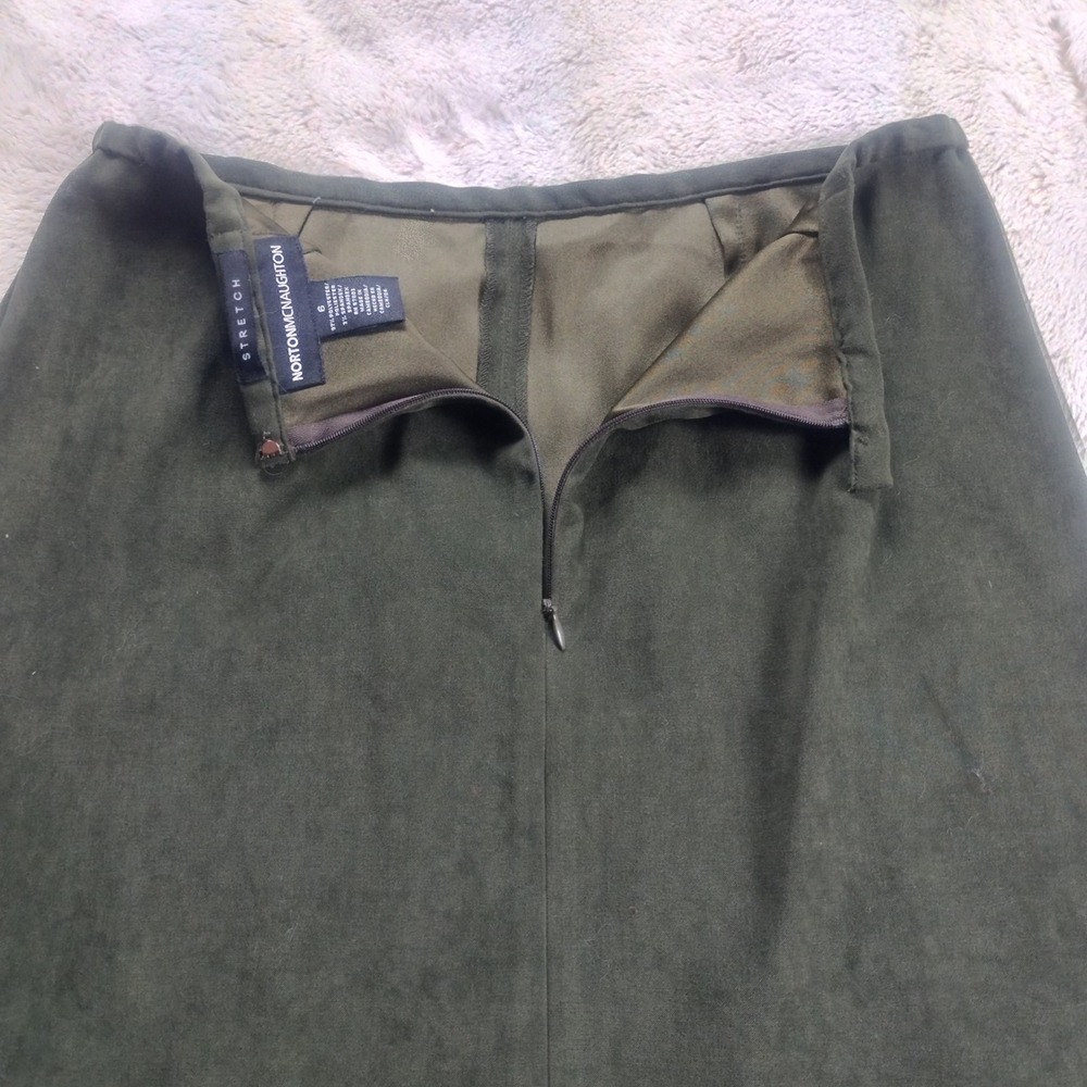 Norton McNaughton Midi Skirt Women's 6 Olive Green Faux Suede Stretch - Picture 5 of 8